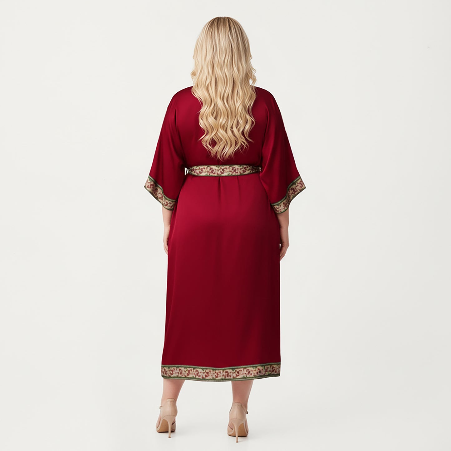 Anna-Kaci Lounge Women's Plus Size Long Robe with Decorative Trim Detailing and Soft Flowing Fabric
