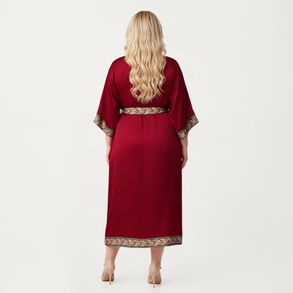 Anna-Kaci Lounge Women's Plus Size Long Robe with Decorative Trim Detailing and Soft Flowing Fabric