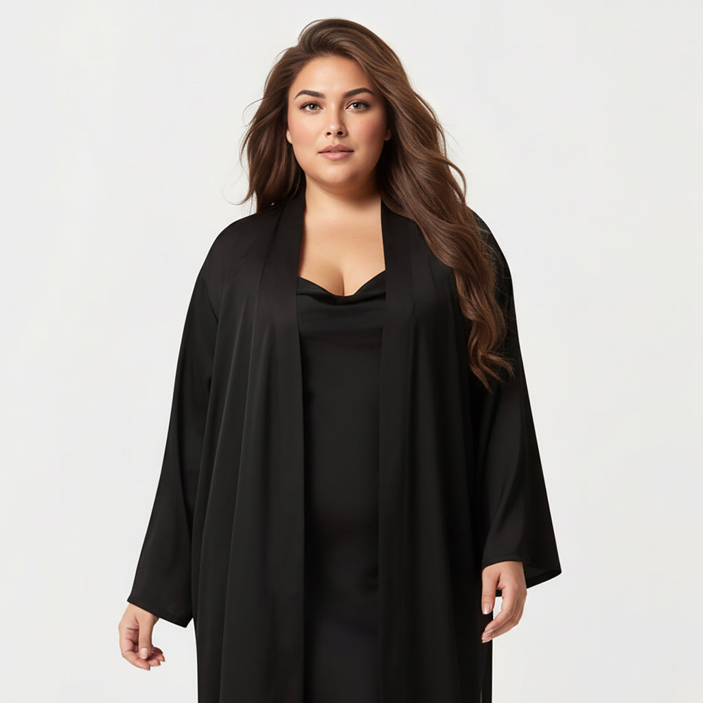 Anna-Kaci Lounge Women's Plus Size Long Robe Set with Soft Draped Silhouette and Smooth Flowing Fabric for an Layered Lounge Look