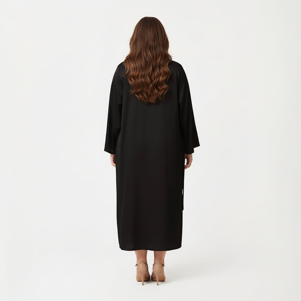 Anna-Kaci Lounge Women's Plus Size Long Robe Set with Soft Draped Silhouette and Smooth Flowing Fabric for an Layered Lounge Look