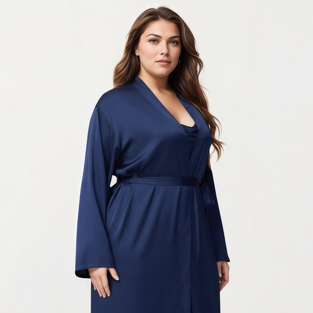 Anna-Kaci Lounge Women's Plus Size Long Robe Set with Soft Draped Silhouette and Smooth Flowing Fabric for an Layered Lounge Look