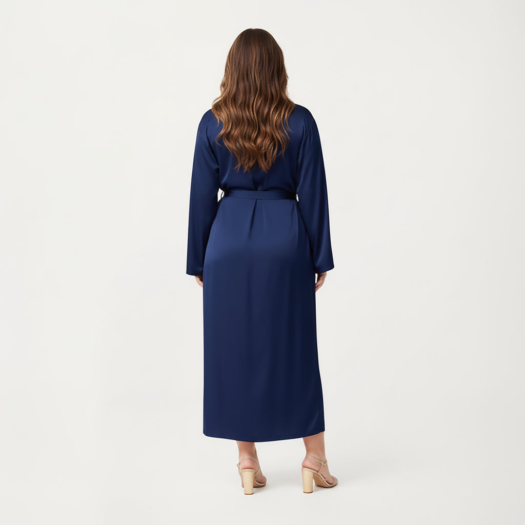 Anna-Kaci Lounge Women's Plus Size Long Robe Set with Soft Draped Silhouette and Smooth Flowing Fabric for an Layered Lounge Look