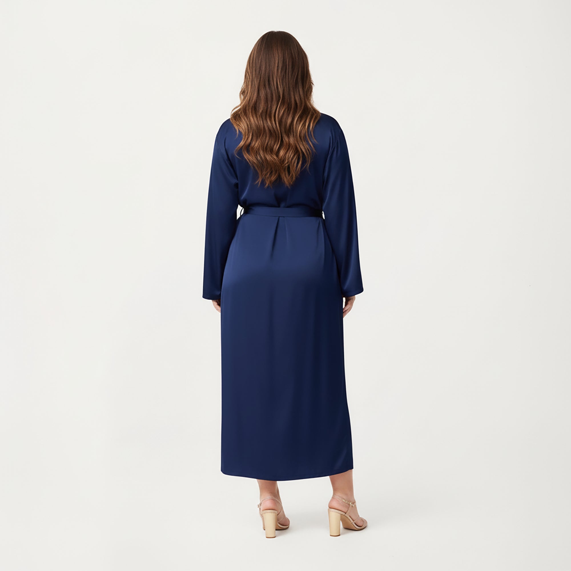 Anna-Kaci Lounge Women's Plus Size Long Robe Set with Soft Draped Silhouette and Smooth Flowing Fabric for an Layered Lounge Look