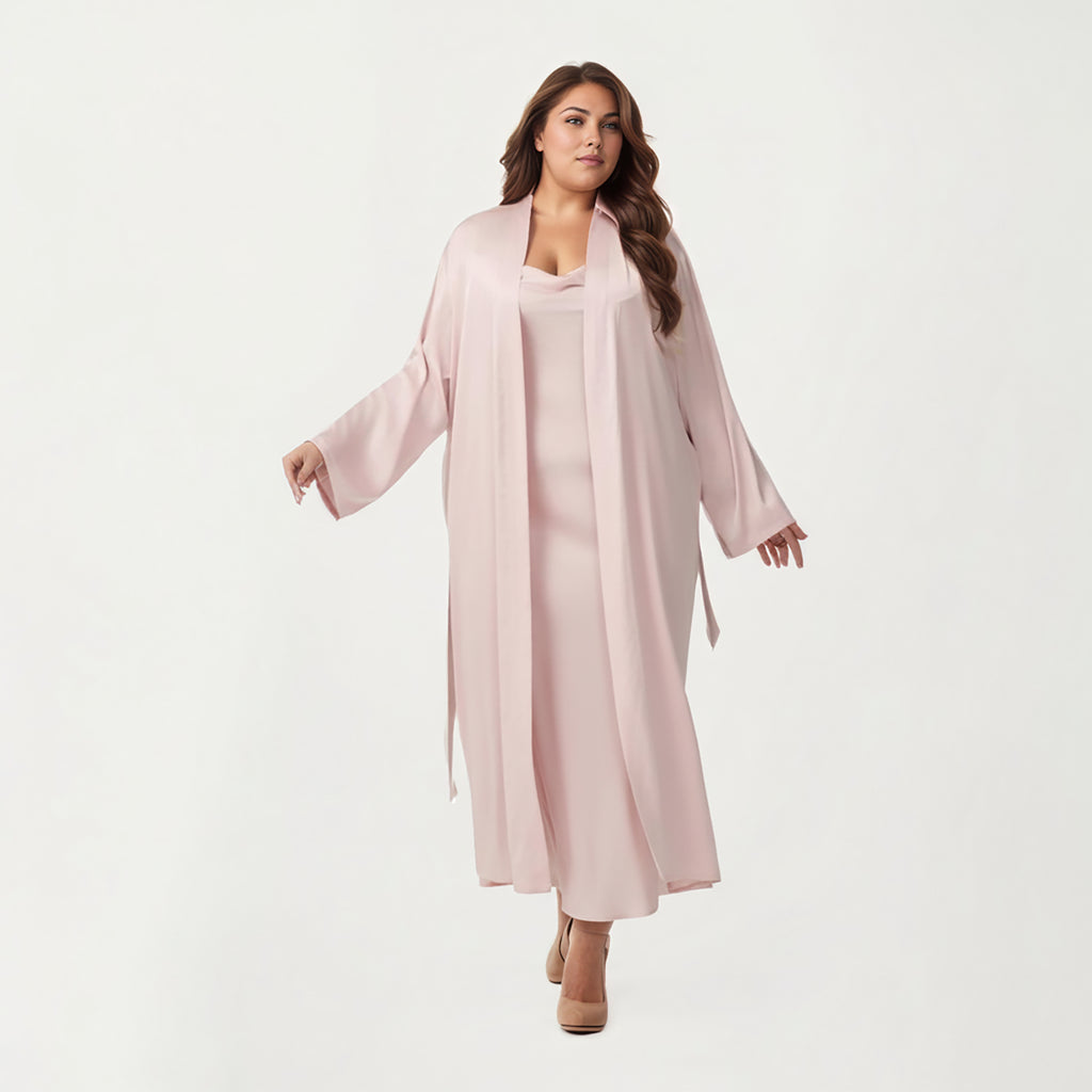 Anna-Kaci Lounge Women's Plus Size Long Robe Set with Soft Draped Silhouette and Smooth Flowing Fabric for an Layered Lounge Look