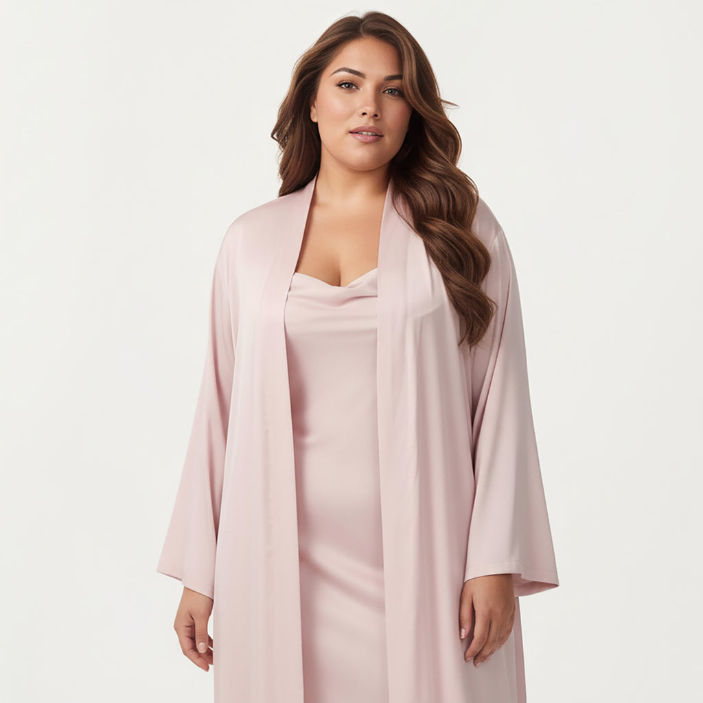 Anna-Kaci Lounge Women's Plus Size Long Robe Set with Soft Draped Silhouette and Smooth Flowing Fabric for an Layered Lounge Look