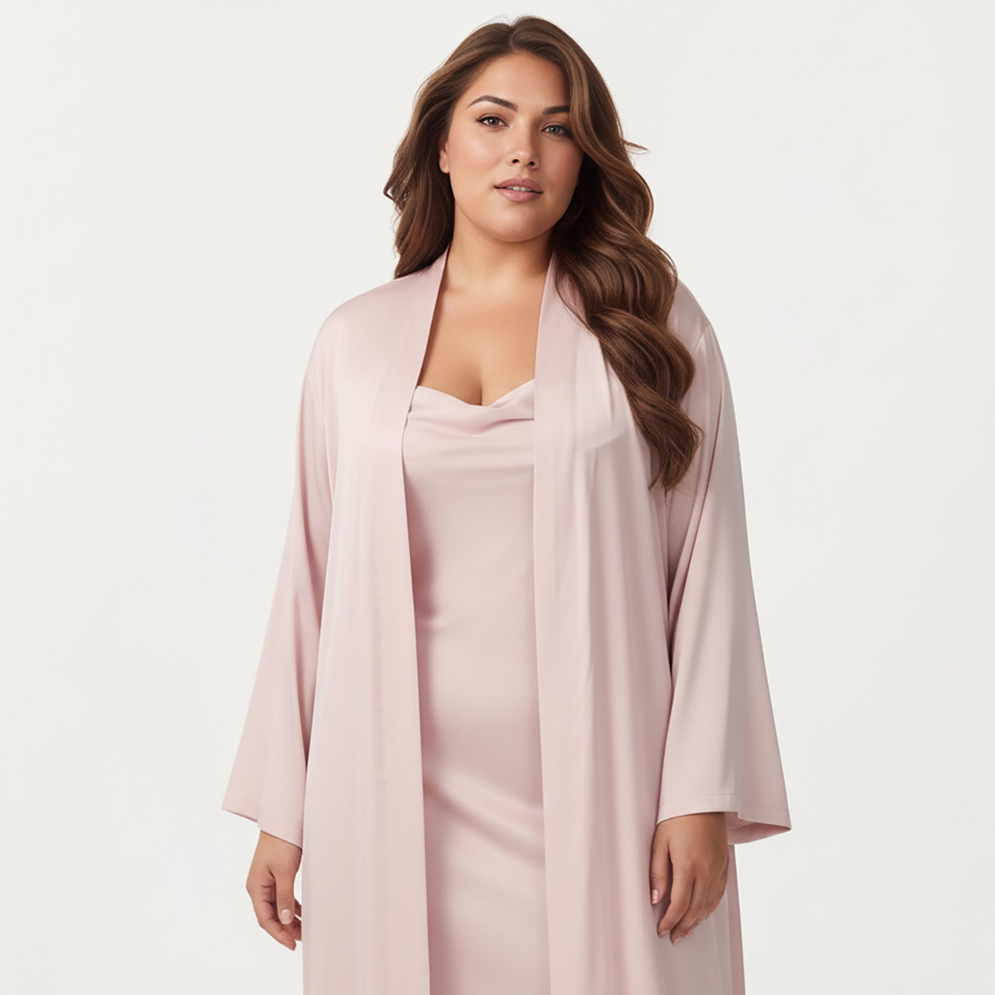 Anna-Kaci Lounge Women's Plus Size Long Robe Set with Soft Draped Silhouette and Smooth Flowing Fabric for an Layered Lounge Look