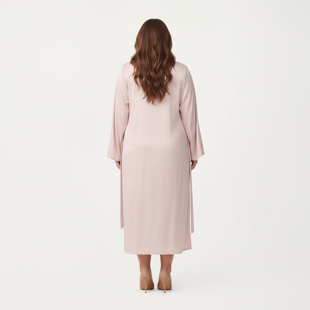 Anna-Kaci Lounge Women's Plus Size Long Robe Set with Soft Draped Silhouette and Smooth Flowing Fabric for an Layered Lounge Look