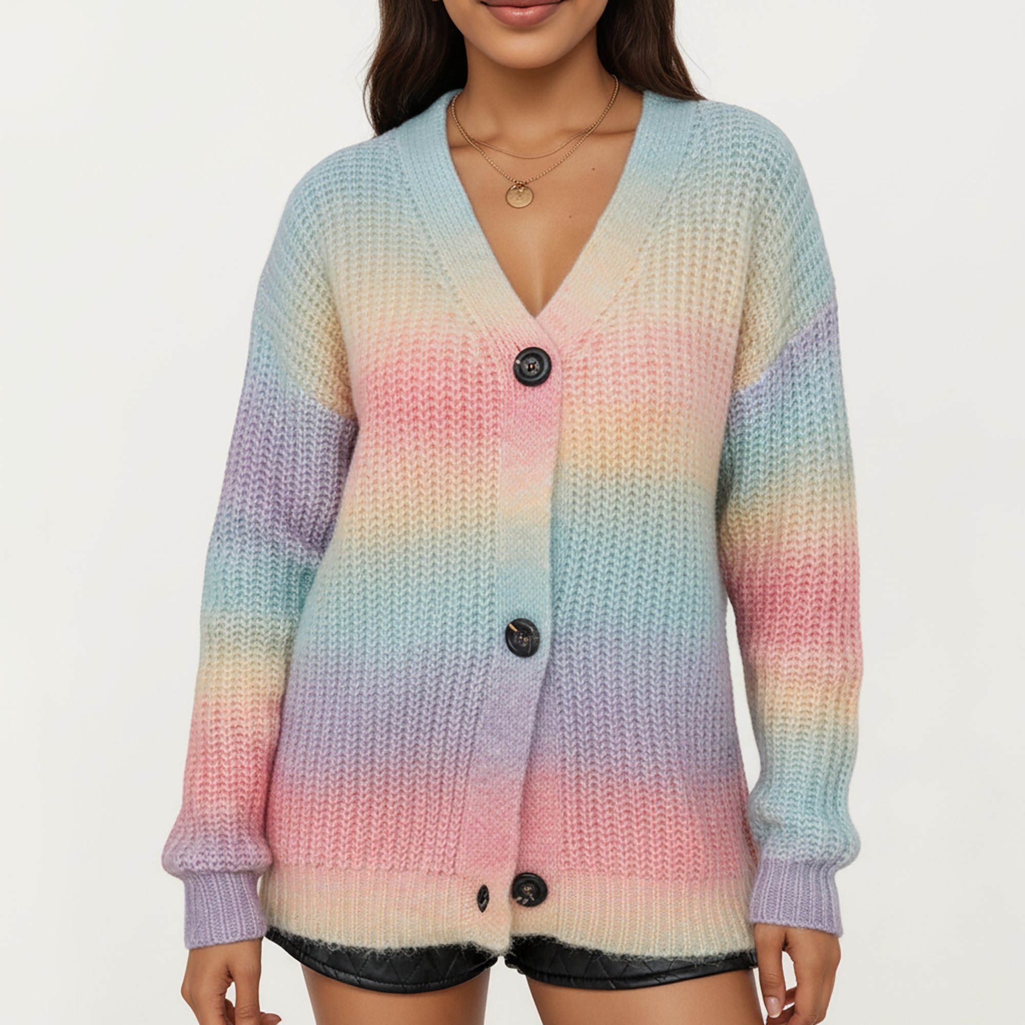 Anna-Kaci Women's Soft Knit V-Neck Button Front Cardigan with Cozy Textured Stitching and Relaxed Everyday Layering Fit