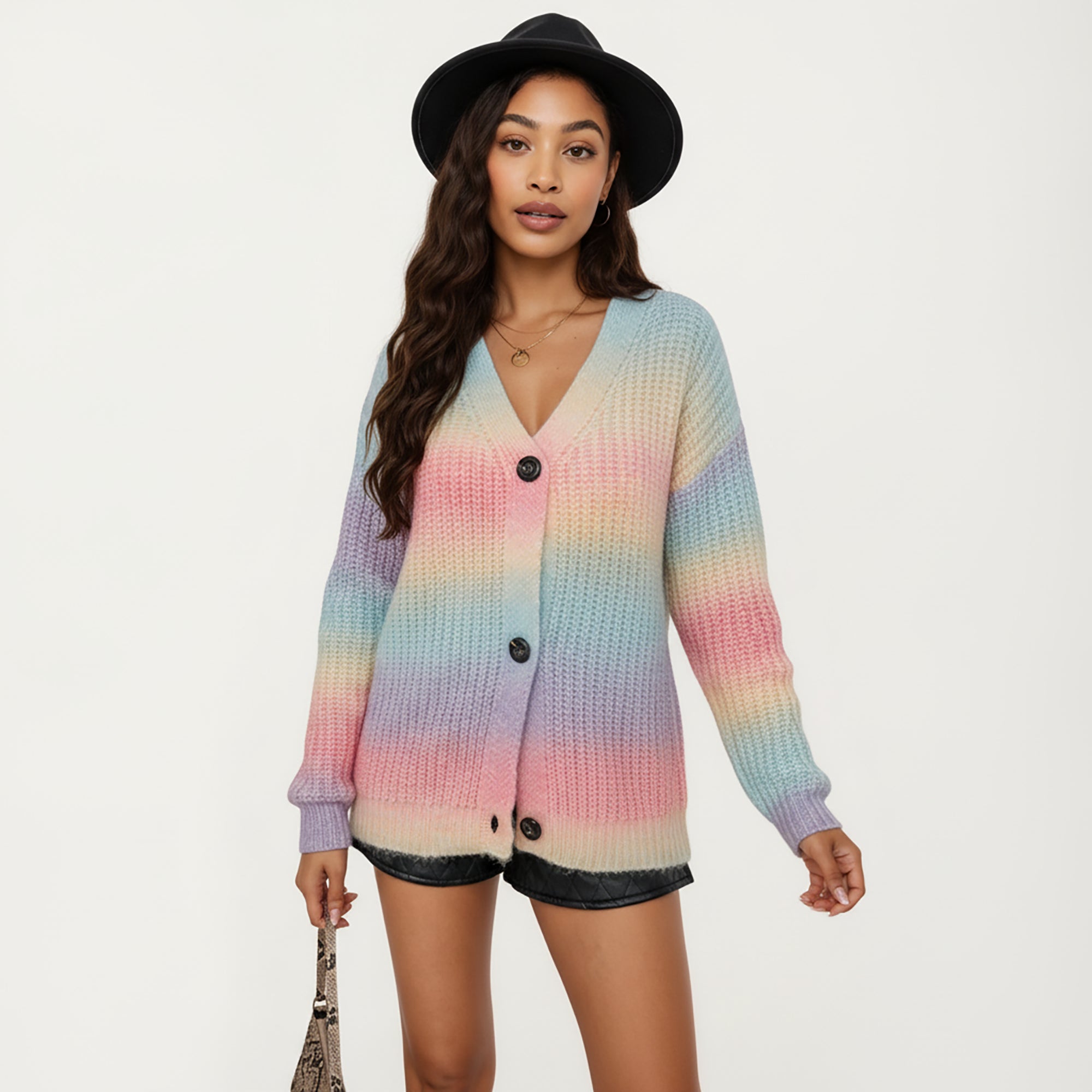Anna-Kaci Women's Soft Knit V-Neck Button Front Cardigan with Cozy Textured Stitching and Relaxed Everyday Layering Fit