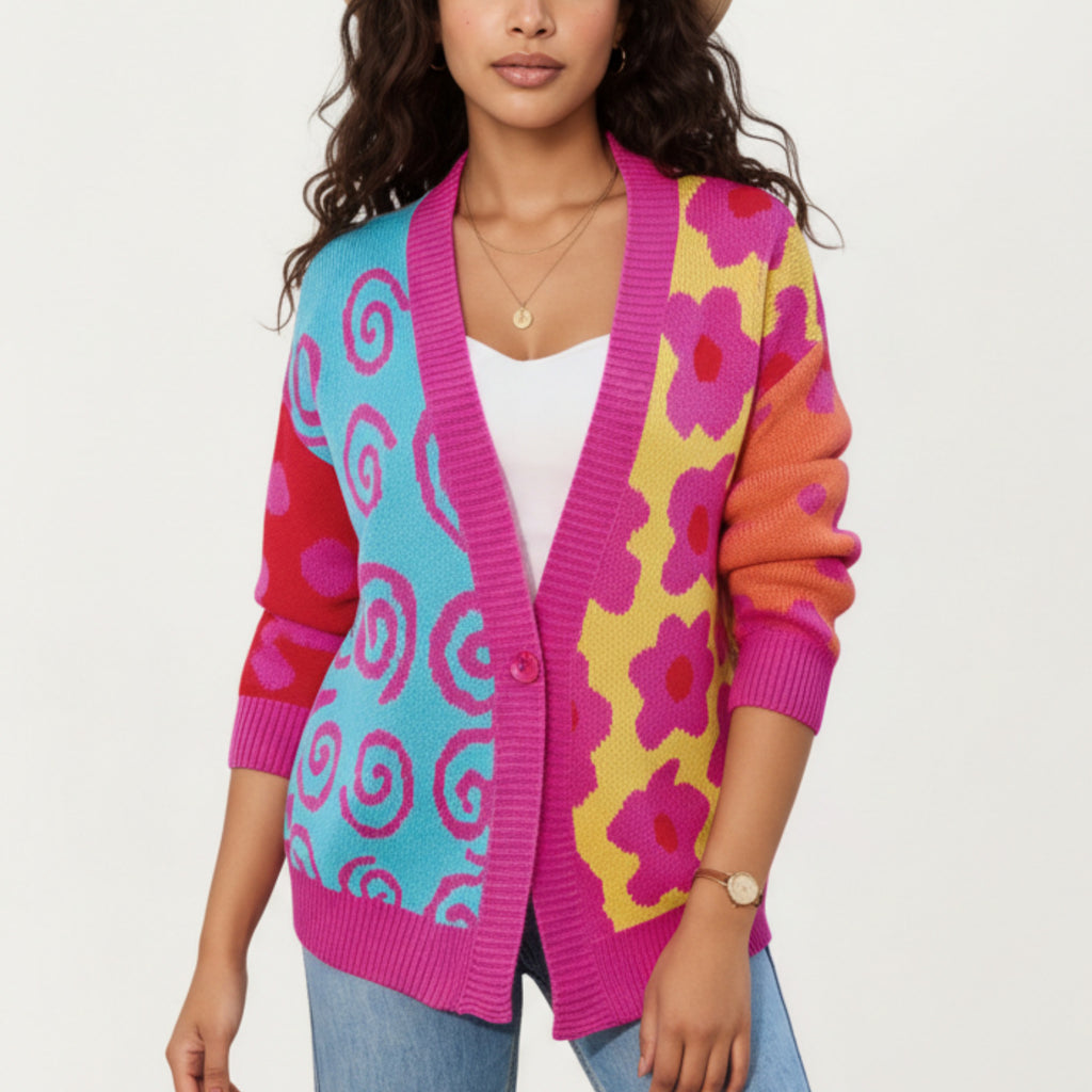 Anna-Kaci Women's Multi Pattern Open Front Cardigan with Long Sleeves, Soft Knit Texture and Comfortable Relaxed Layering Fit