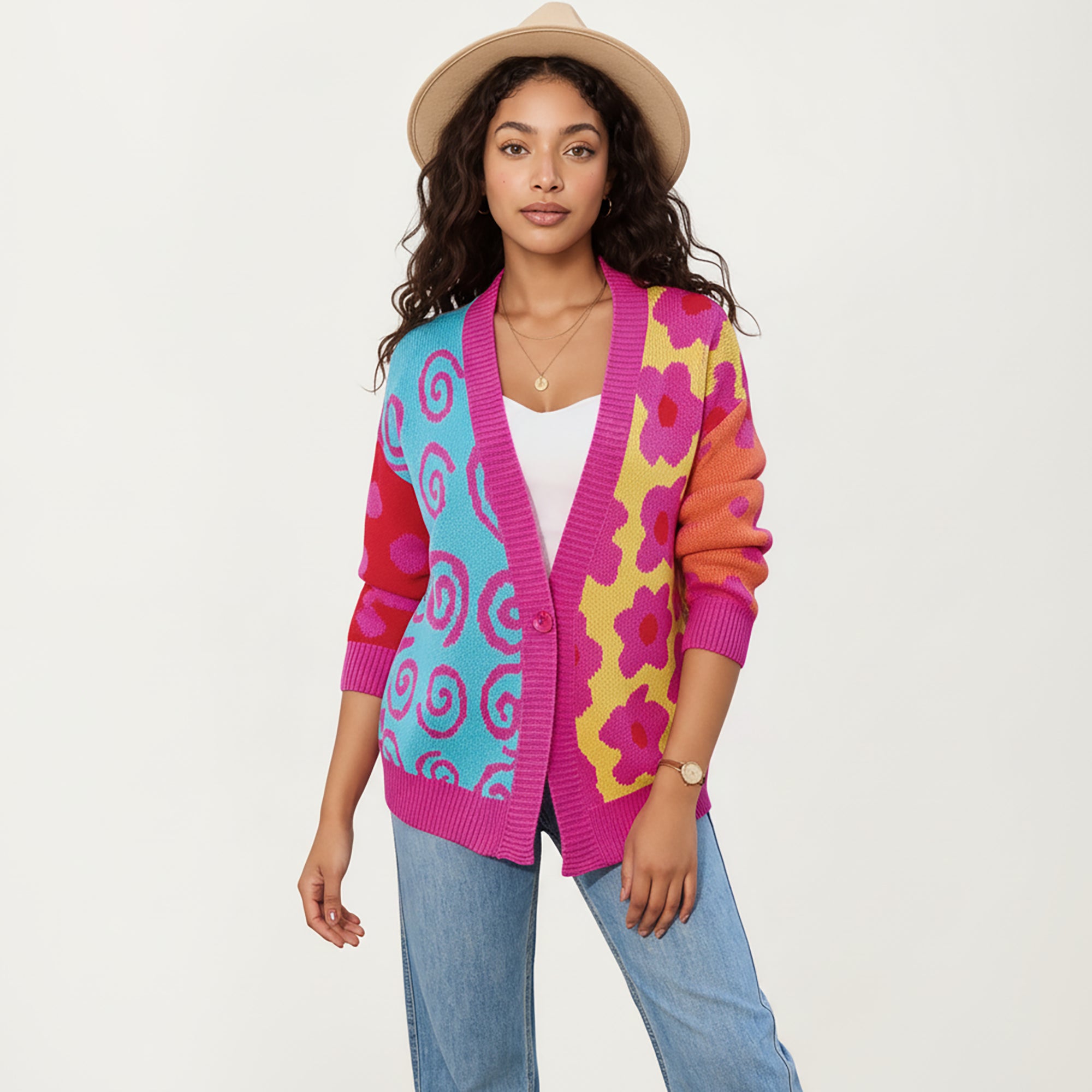 Anna-Kaci Women's Multi Pattern Open Front Cardigan with Long Sleeves, Soft Knit Texture and Comfortable Relaxed Layering Fit