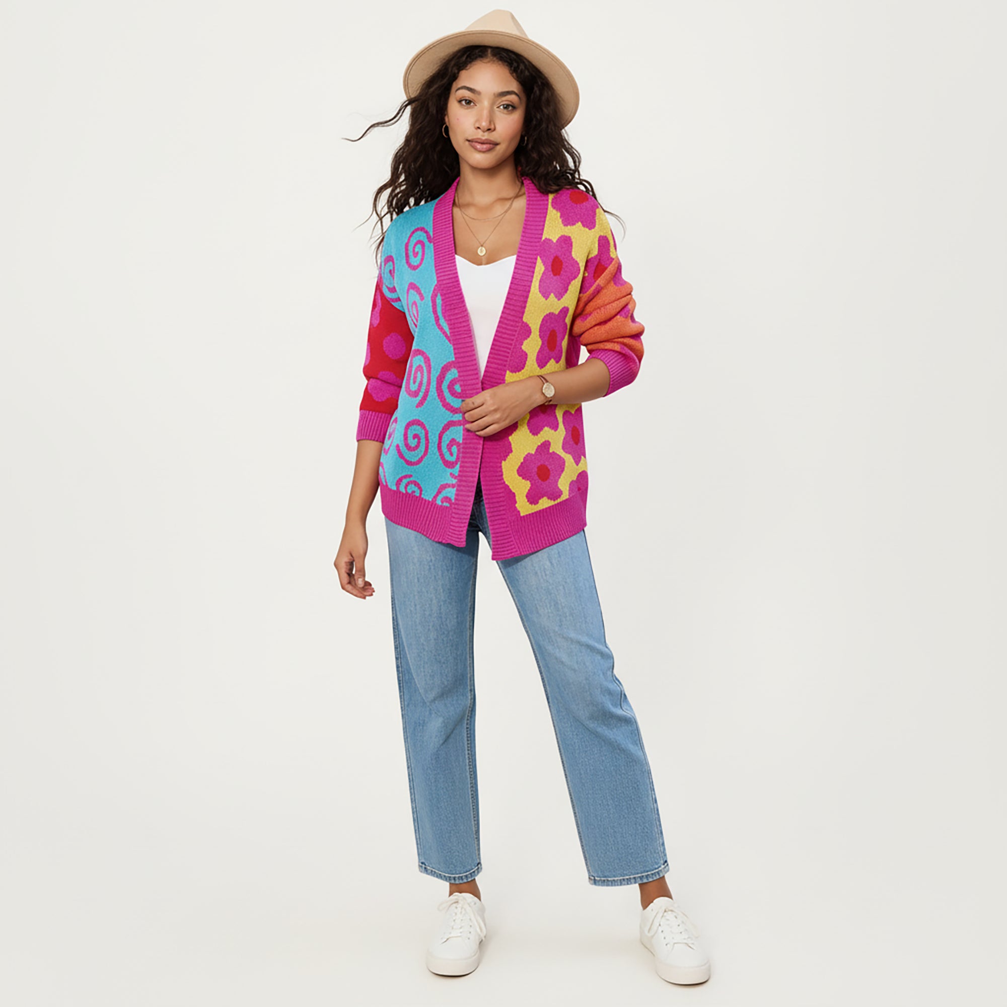 Anna-Kaci Women's Multi Pattern Open Front Cardigan with Long Sleeves, Soft Knit Texture and Comfortable Relaxed Layering Fit