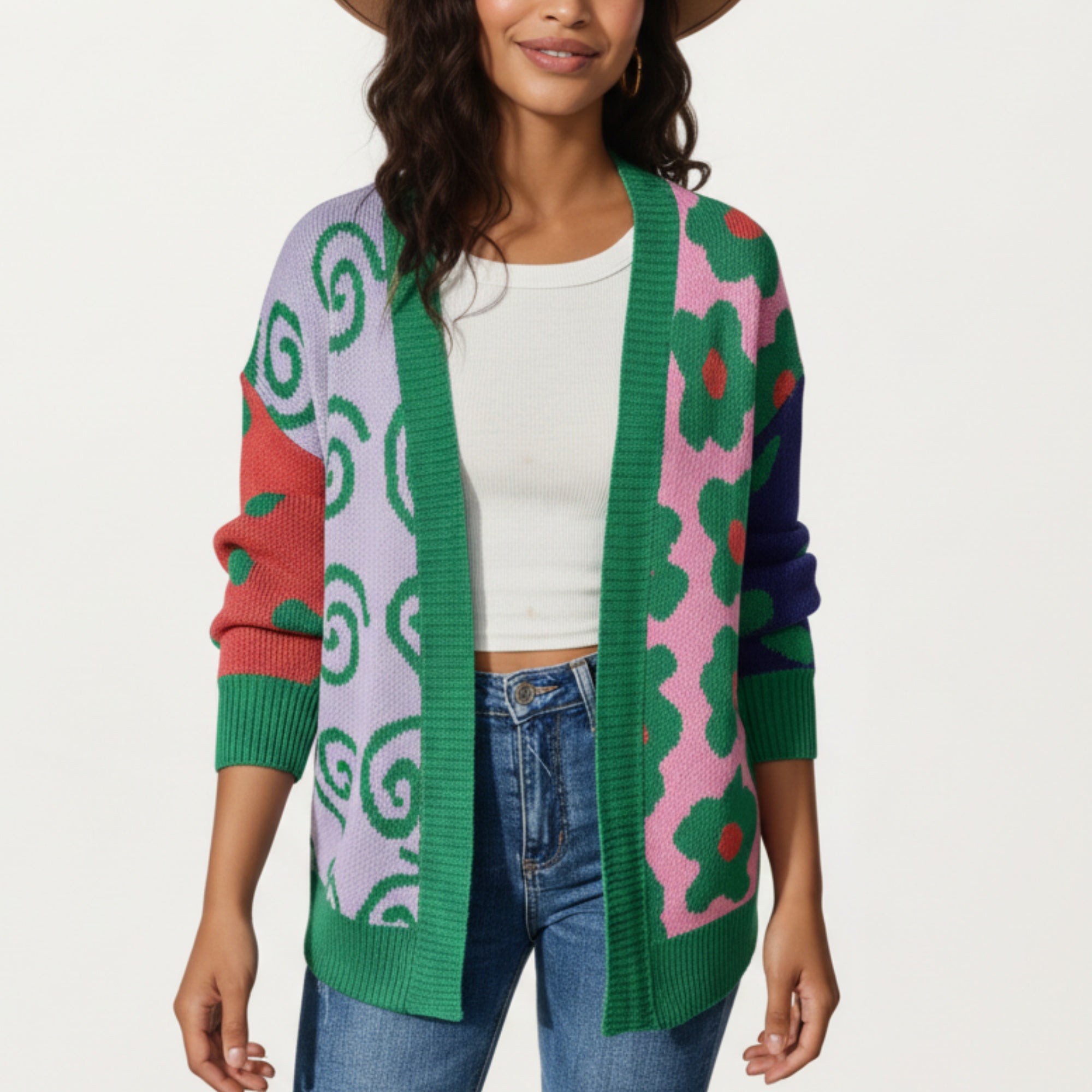 Anna-Kaci Women's Multi Pattern Open Front Cardigan with Long Sleeves, Soft Knit Texture and Comfortable Relaxed Layering Fit