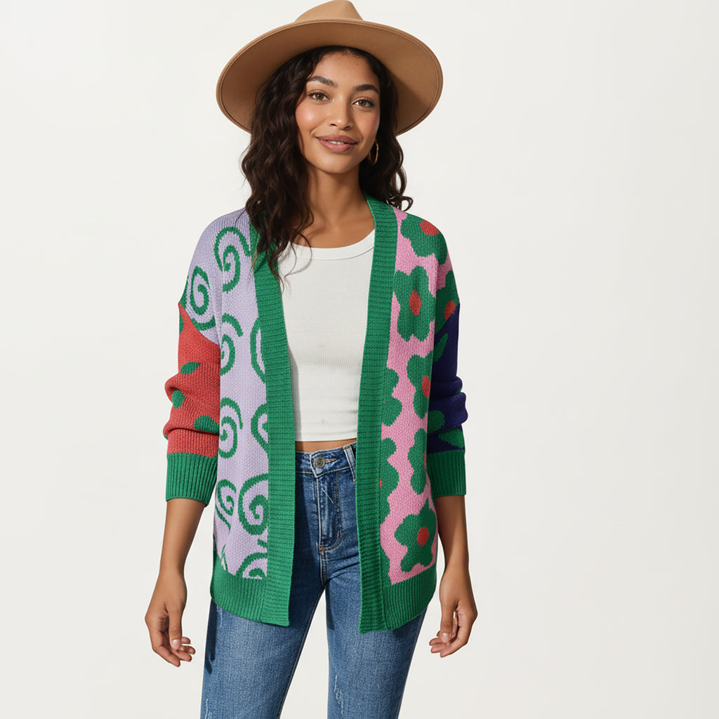 Anna-Kaci Women's Multi Pattern Open Front Cardigan with Long Sleeves, Soft Knit Texture and Comfortable Relaxed Layering Fit