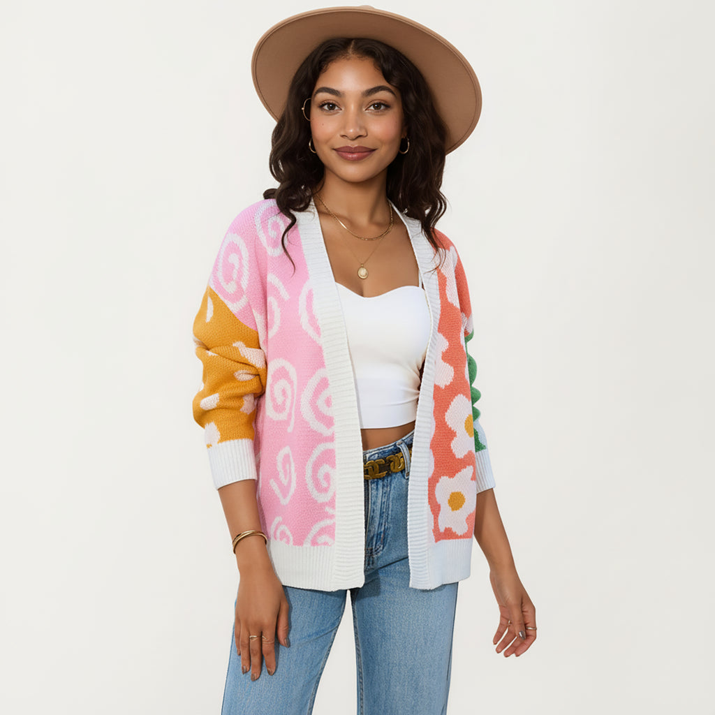 Anna-Kaci Women's Multi Pattern Open Front Cardigan with Long Sleeves, Soft Knit Texture and Comfortable Relaxed Layering Fit