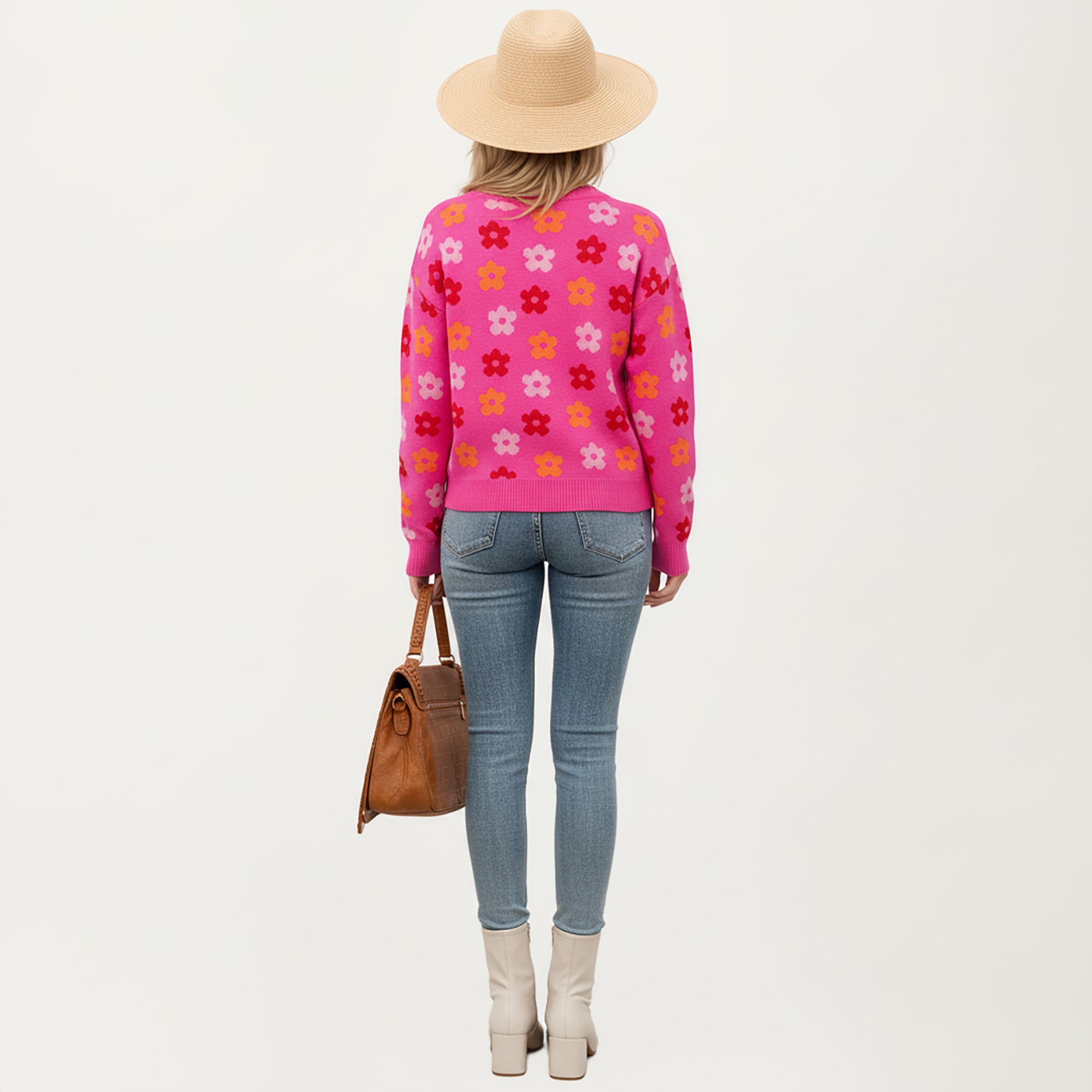 Anna-Kaci Women's Flower Pattern Knit Sweater with Long Sleeves, Soft Textured Feel and Comfortable Relaxed Everyday Fit