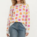 Anna-Kaci Women's Flower Pattern Knit Sweater with Long Sleeves, Soft Textured Feel and Comfortable Relaxed Everyday Fit