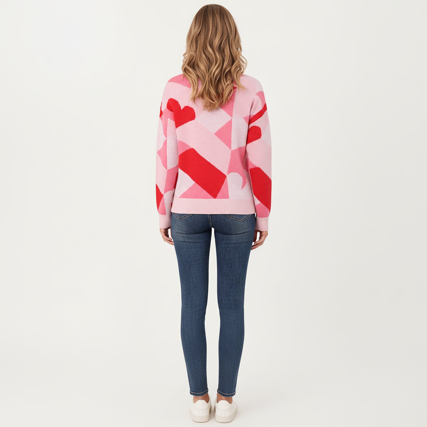 Anna-Kaci Women's Abstract Heart Pattern Knit Sweater with Long Sleeves, Soft Textured Feel and Comfortable Relaxed Everyday Fit