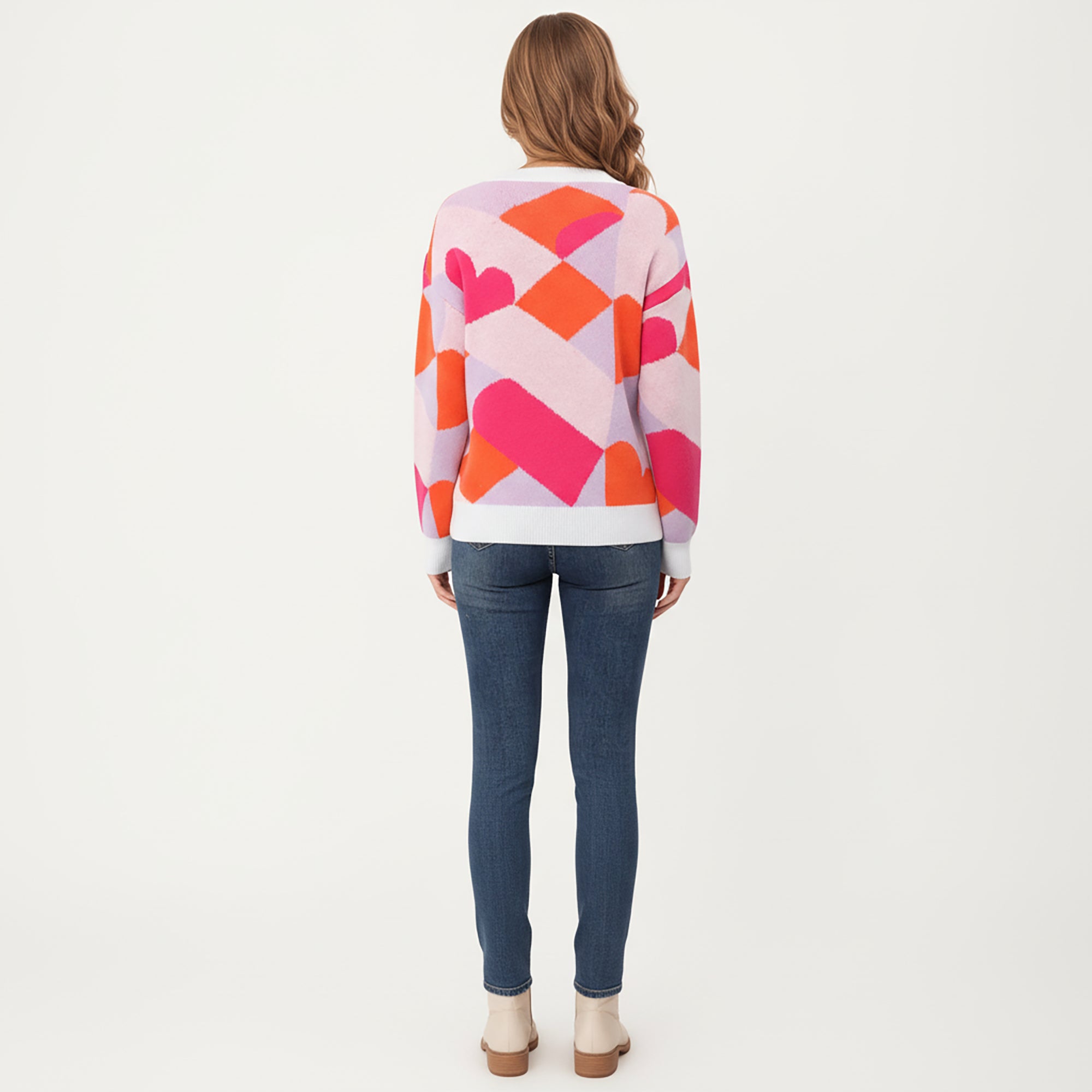 Anna-Kaci Women's Abstract Heart Pattern Knit Sweater with Long Sleeves, Soft Textured Feel and Comfortable Relaxed Everyday Fit