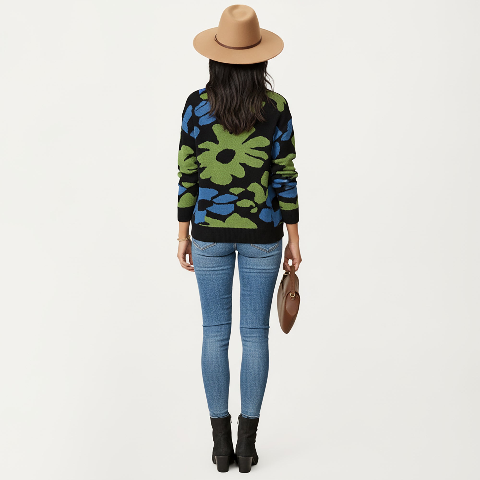 Anna-Kaci Women's Bold Floral Pattern Knit Sweater with Soft Textured Feel, Long Sleeves and Comfortable Relaxed Fit