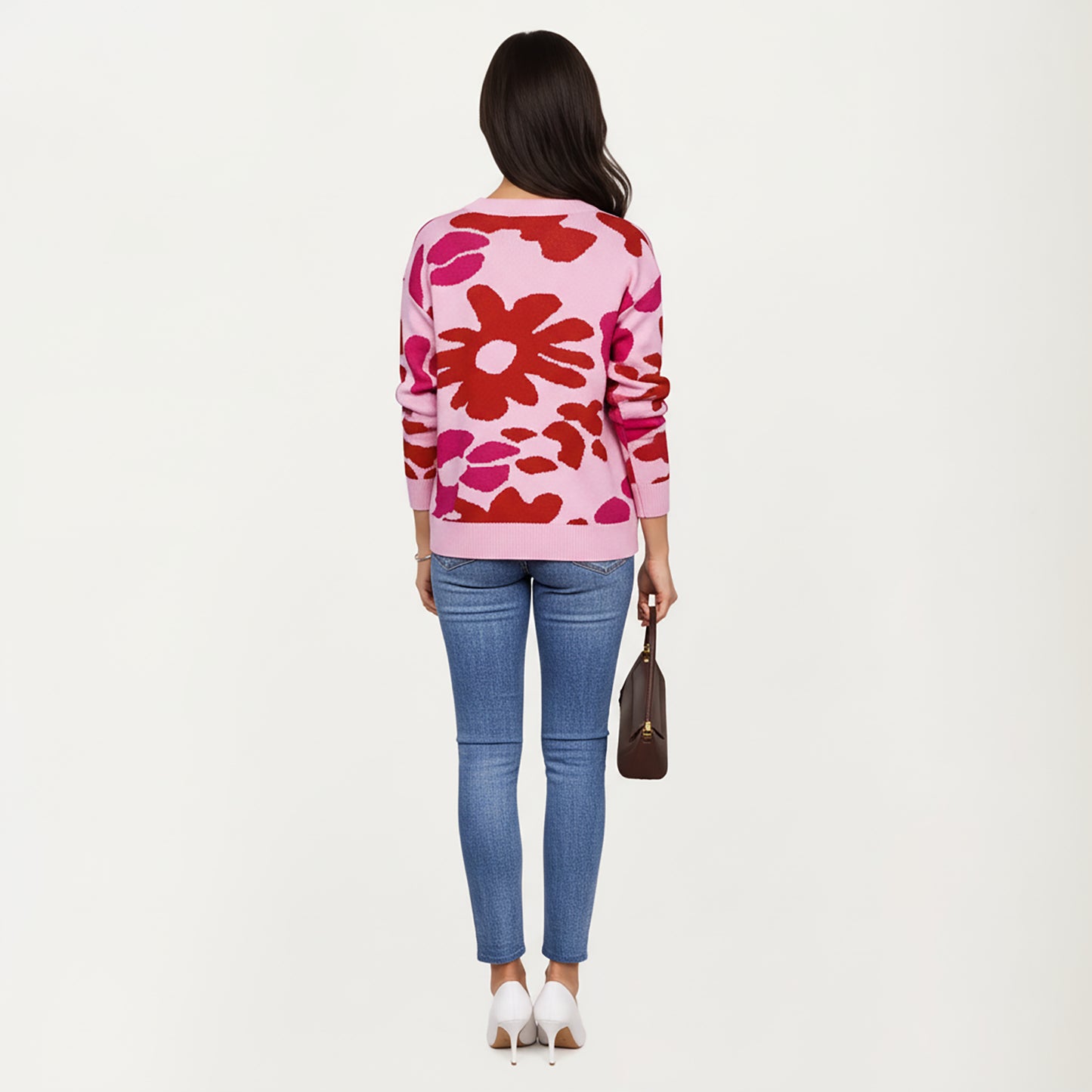 Anna-Kaci Women's Bold Floral Pattern Knit Sweater with Soft Textured Feel, Long Sleeves and Comfortable Relaxed Fit
