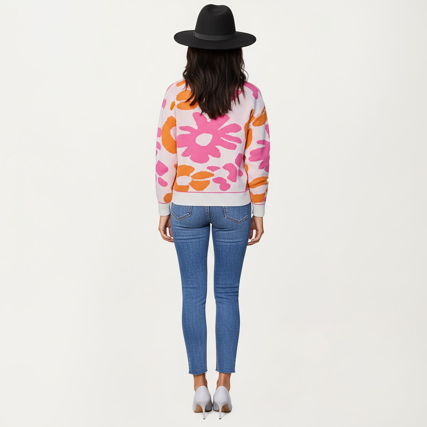 Anna-Kaci Women's Bold Floral Pattern Knit Sweater with Soft Textured Feel, Long Sleeves and Comfortable Relaxed Fit