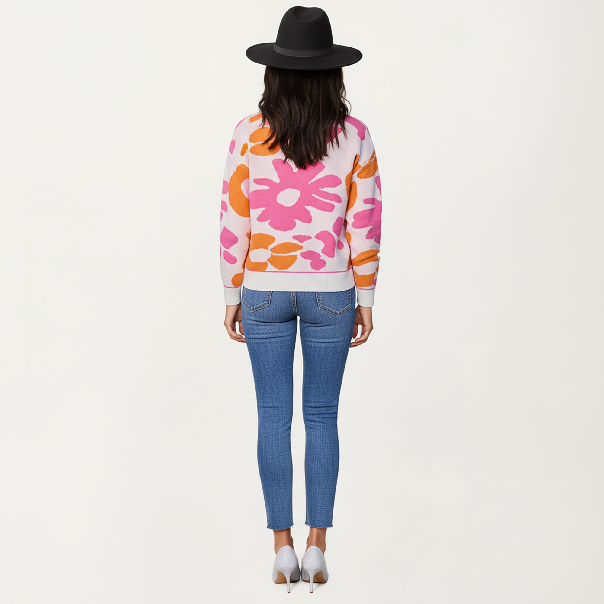 Anna-Kaci Women's Bold Floral Pattern Knit Sweater with Soft Textured Feel, Long Sleeves and Comfortable Relaxed Fit