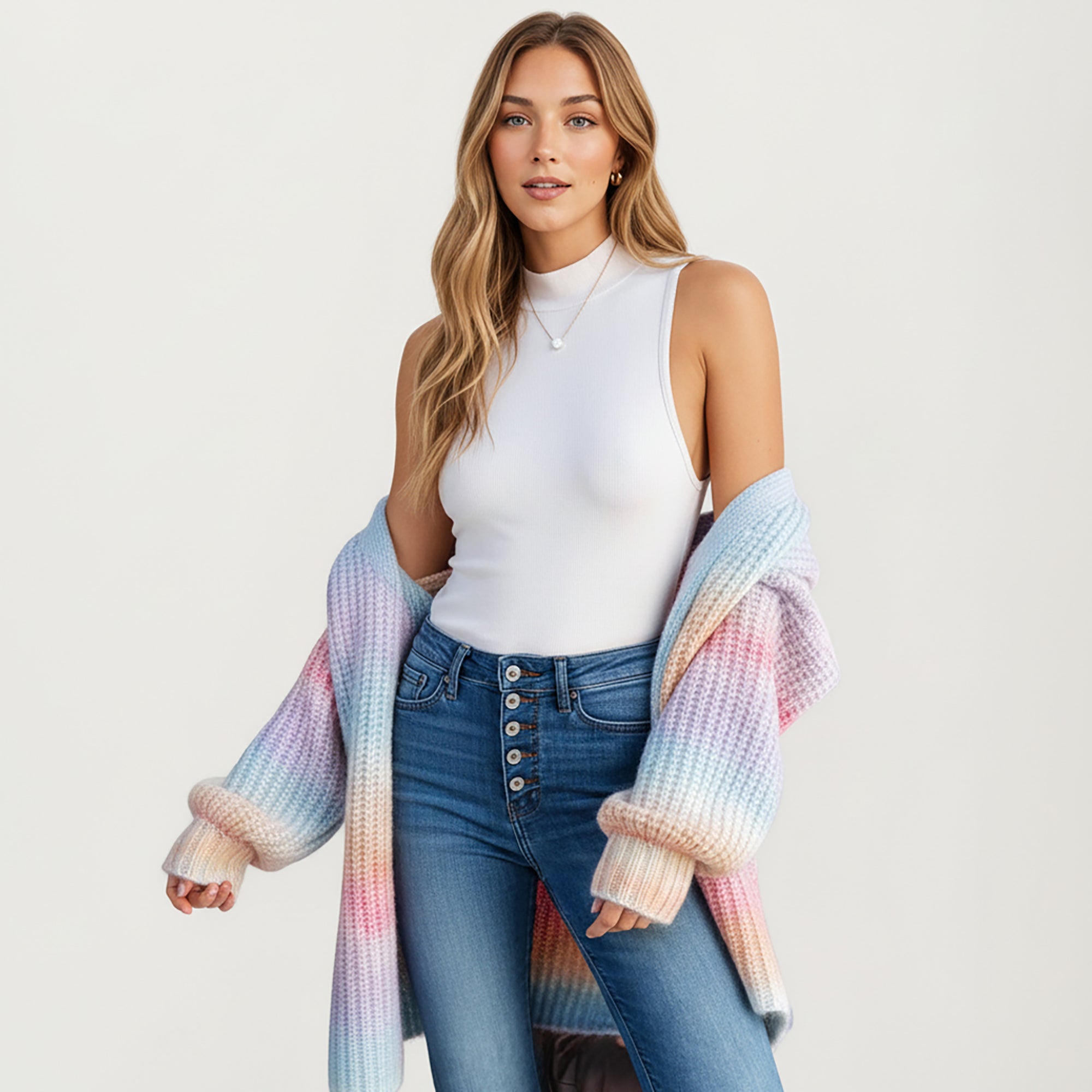 Anna-Kaci Women's Long Sleeve Soft Knit Open Front Cardigan with Ribbed Texture, Relaxed Draped Fit and Cozy Balloon Sleeves