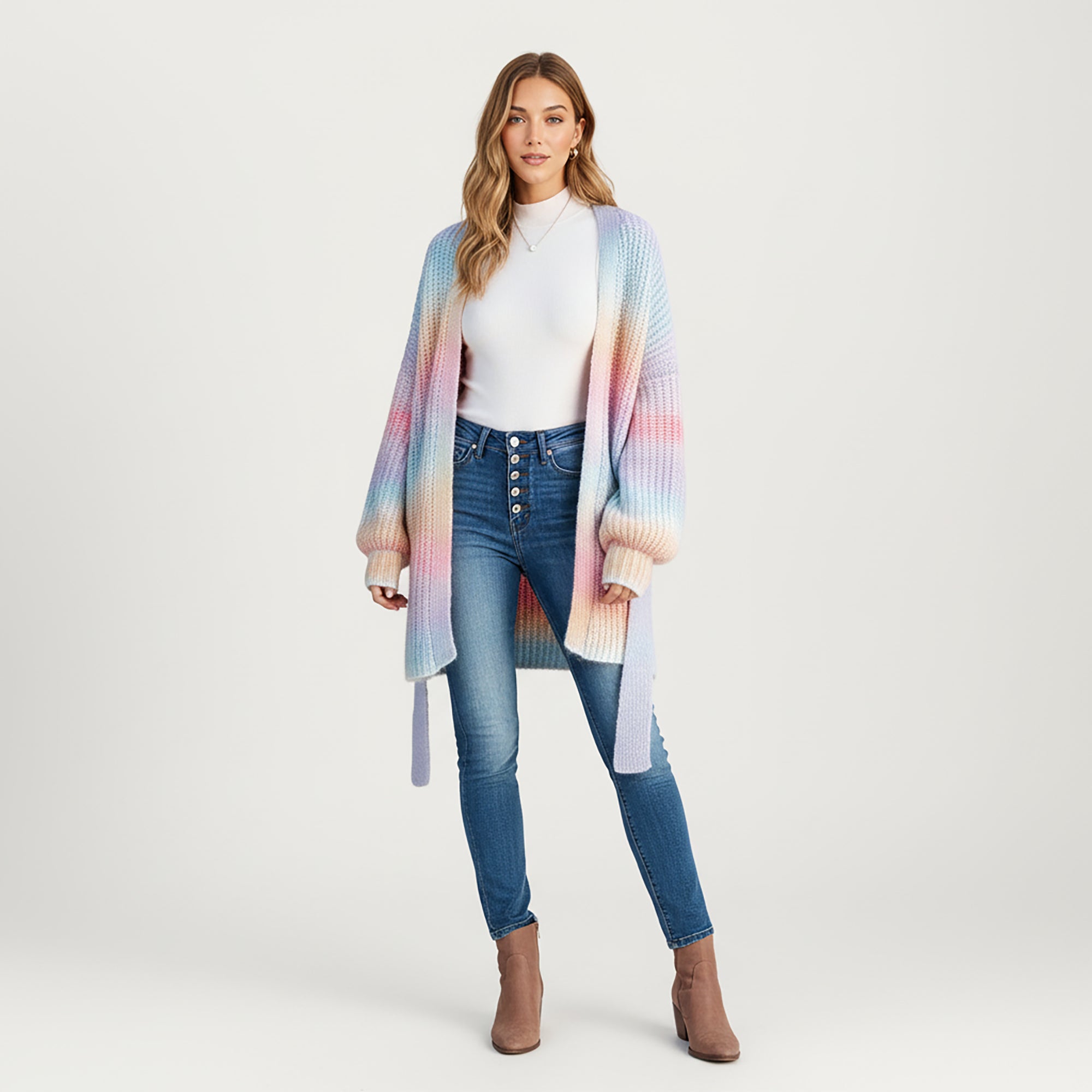 Anna-Kaci Women's Long Sleeve Soft Knit Open Front Cardigan with Ribbed Texture, Relaxed Draped Fit and Cozy Balloon Sleeves