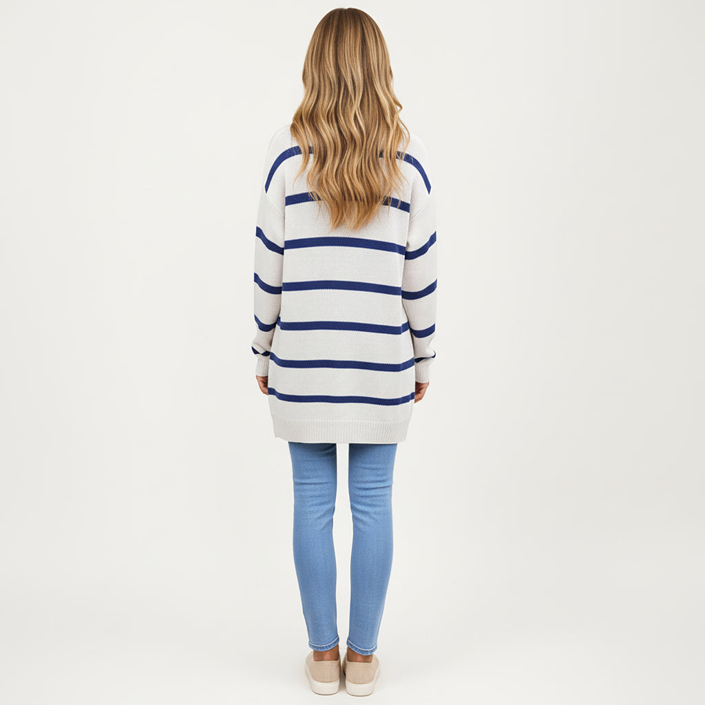 Anna-Kaci Women's Long Sleeve Striped Knit Button Front Cardigan with Soft Textured Feel and Relaxed Drop Shoulder Fit
