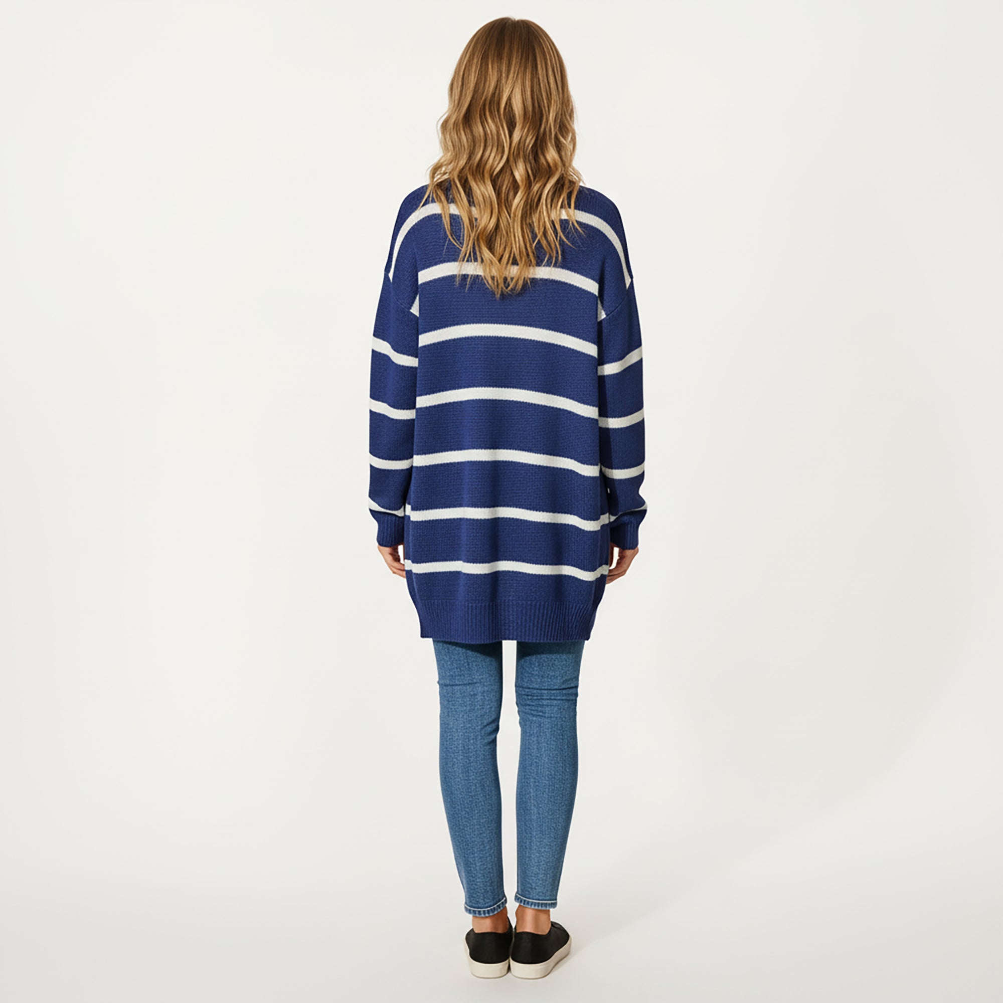 Anna-Kaci Women's Long Sleeve Striped Knit Button Front Cardigan with Soft Textured Feel and Relaxed Drop Shoulder Fit