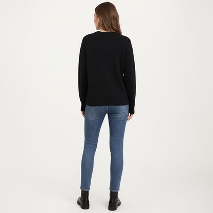 Anna-Kaci Women's Cherry Graphic Fuzzy Knit Sweater with Textured Soft Feel Ribbed Crew Neckline and Relaxed Long Sleeve Fit