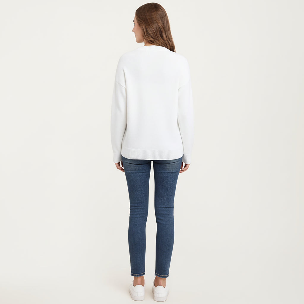 Anna-Kaci Women's Cherry Graphic Fuzzy Knit Sweater with Textured Soft Feel Ribbed Crew Neckline and Relaxed Long Sleeve Fit