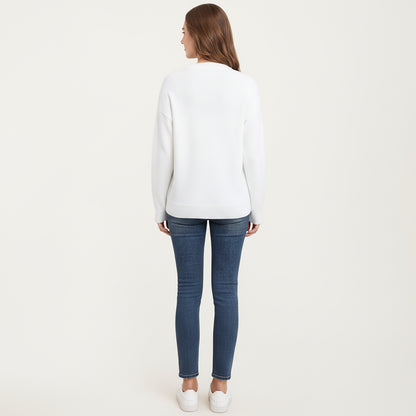 Anna-Kaci Women's Cherry Graphic Fuzzy Knit Sweater with Textured Soft Feel Ribbed Crew Neckline and Relaxed Long Sleeve Fit