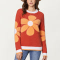 Anna-Kaci Women's Large Floral Graphic Pattern Fuzzy Knit Sweater with Soft Textured Feel Ribbed Crew Neckline and Relaxed Fit