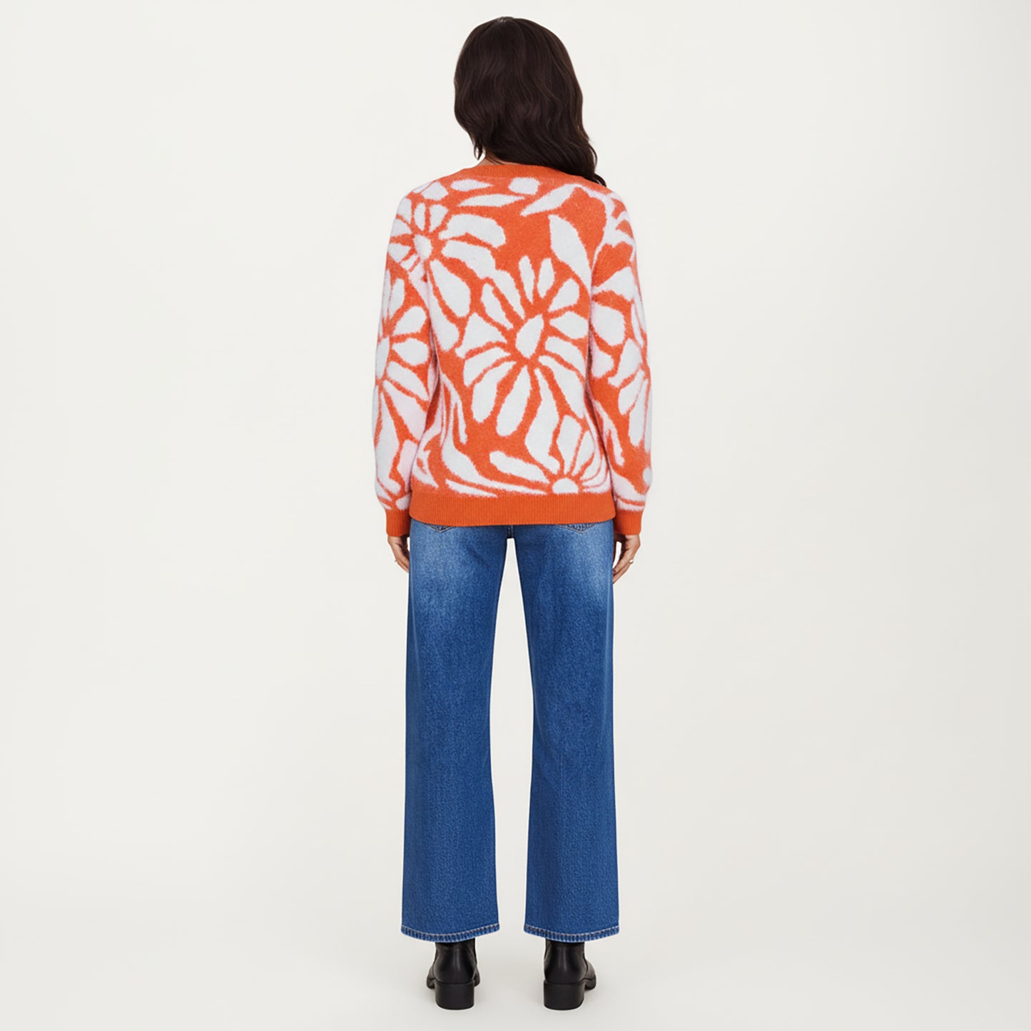 Anna-Kaci Women's Bold Abstract Floral Pattern Knit Sweater with Soft Textured Feel Ribbed Crew Neckline and Relaxed Silhouette