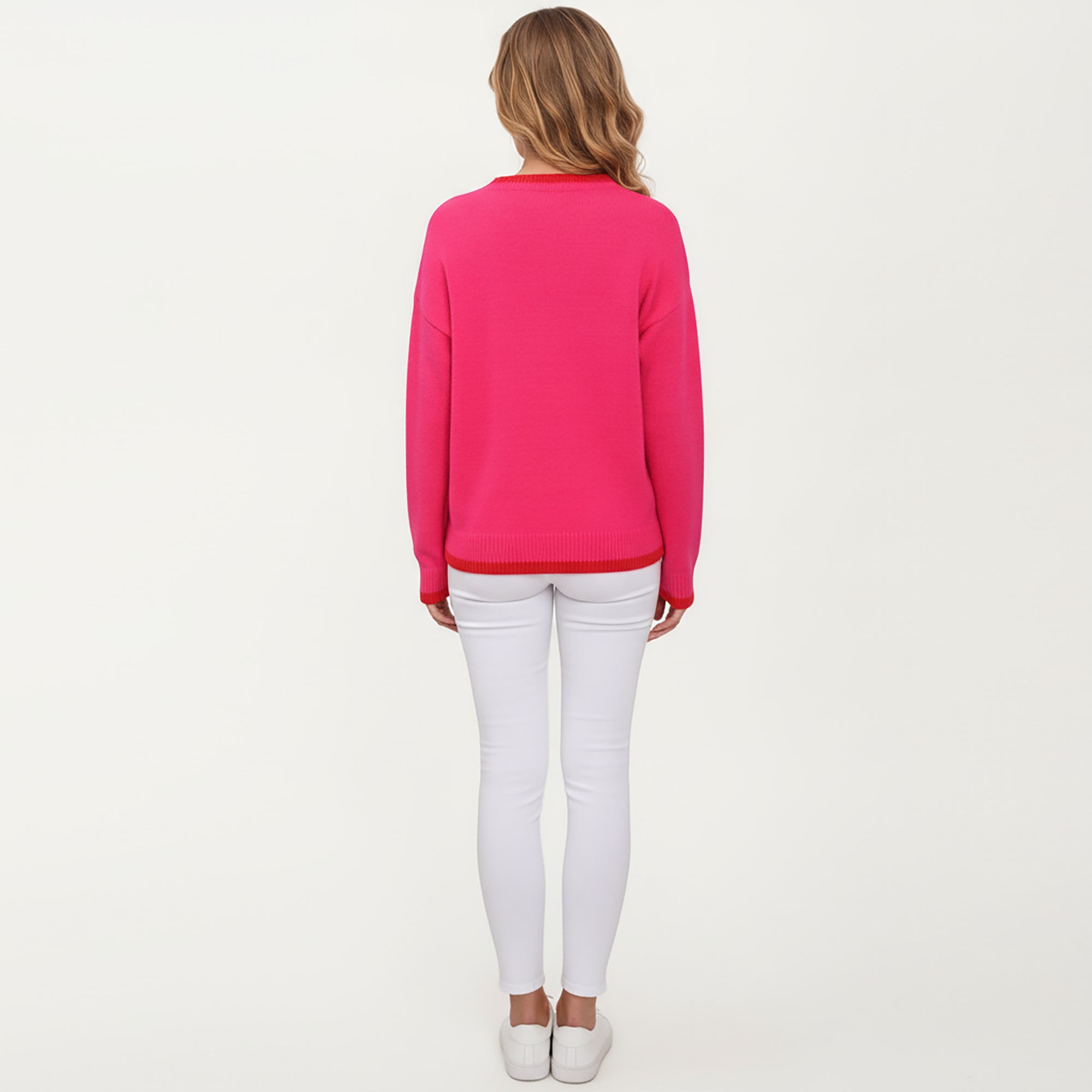Anna-Kaci Women's Strawberry Graphic Knit Sweater with Cute Fruit Design Ribbed Crew Neckline and Relaxed Long Sleeve Fit