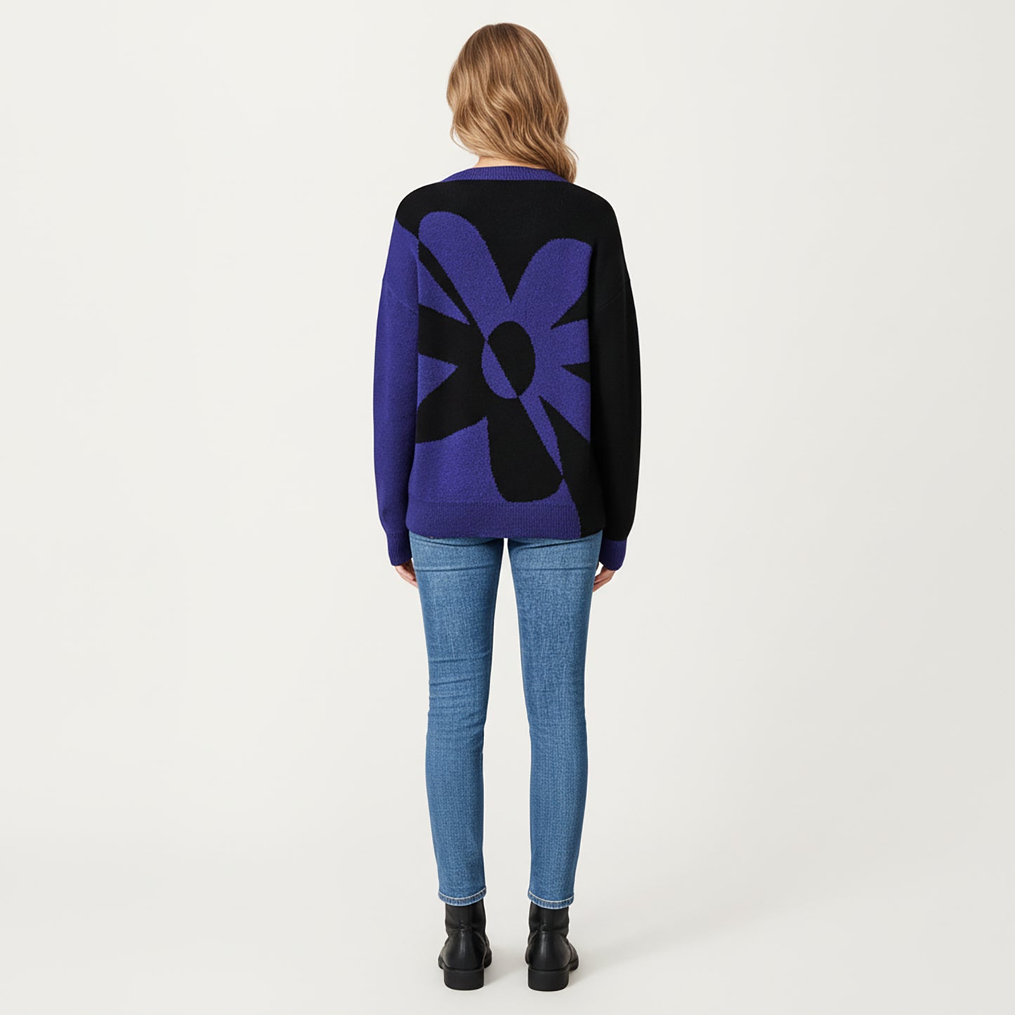 Anna-Kaci Women's Bold Graphic Floral Pattern Knit Sweater with Soft Crew Neckline and Relaxed Long Sleeve Pullover Fit