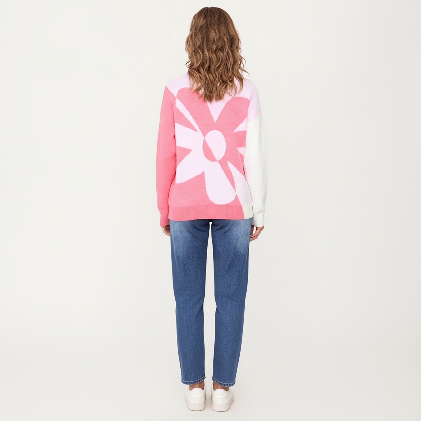 Anna-Kaci Women's Bold Graphic Floral Pattern Knit Sweater with Soft Crew Neckline and Relaxed Long Sleeve Pullover Fit