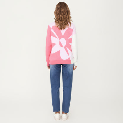 Anna-Kaci Women's Bold Graphic Floral Pattern Knit Sweater with Soft Crew Neckline and Relaxed Long Sleeve Pullover Fit