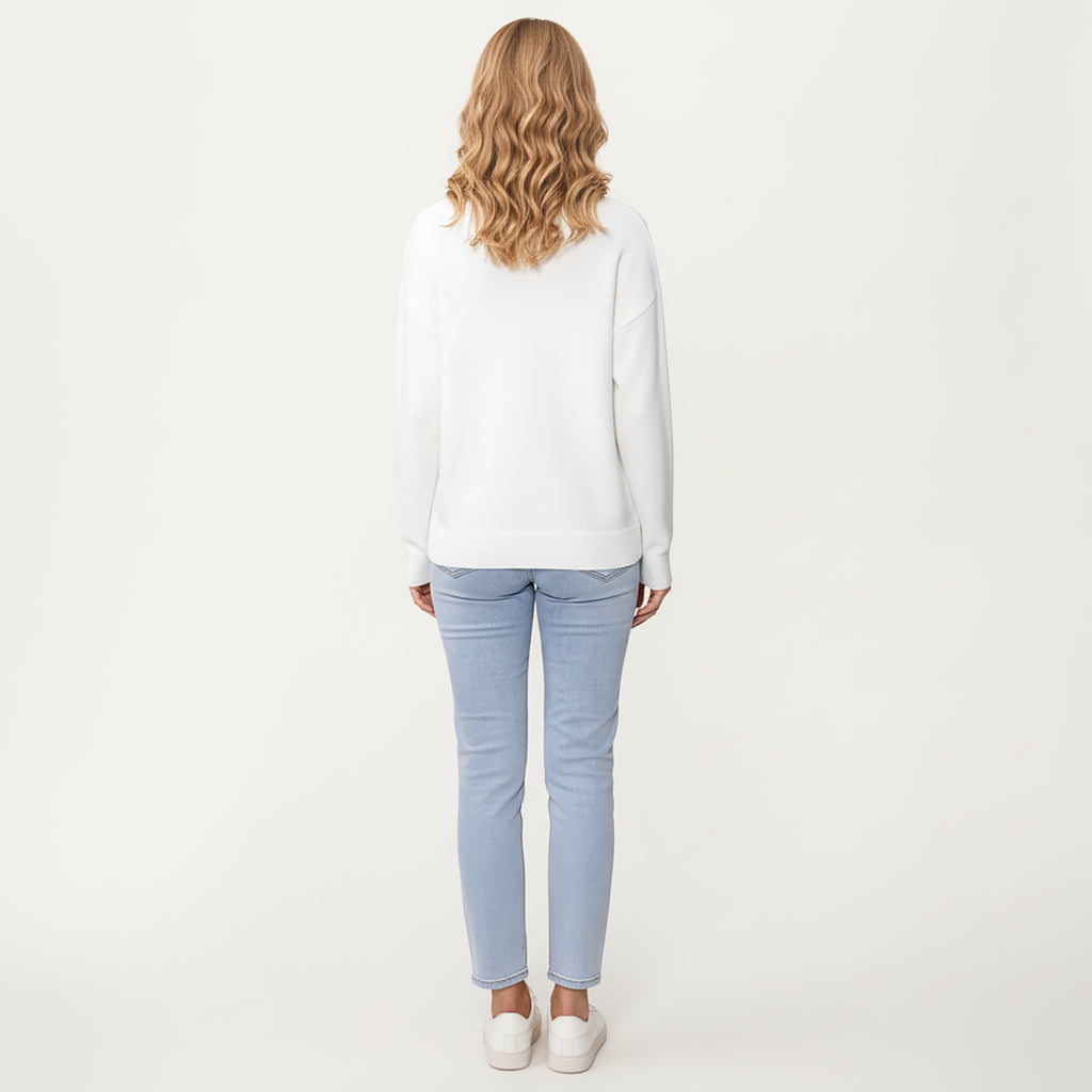 Anna-Kaci Women's Heart Bow Knit Sweater with Playful Graphic Design, Soft Crew Neck Fit and Cozy Long Sleeve Detailing