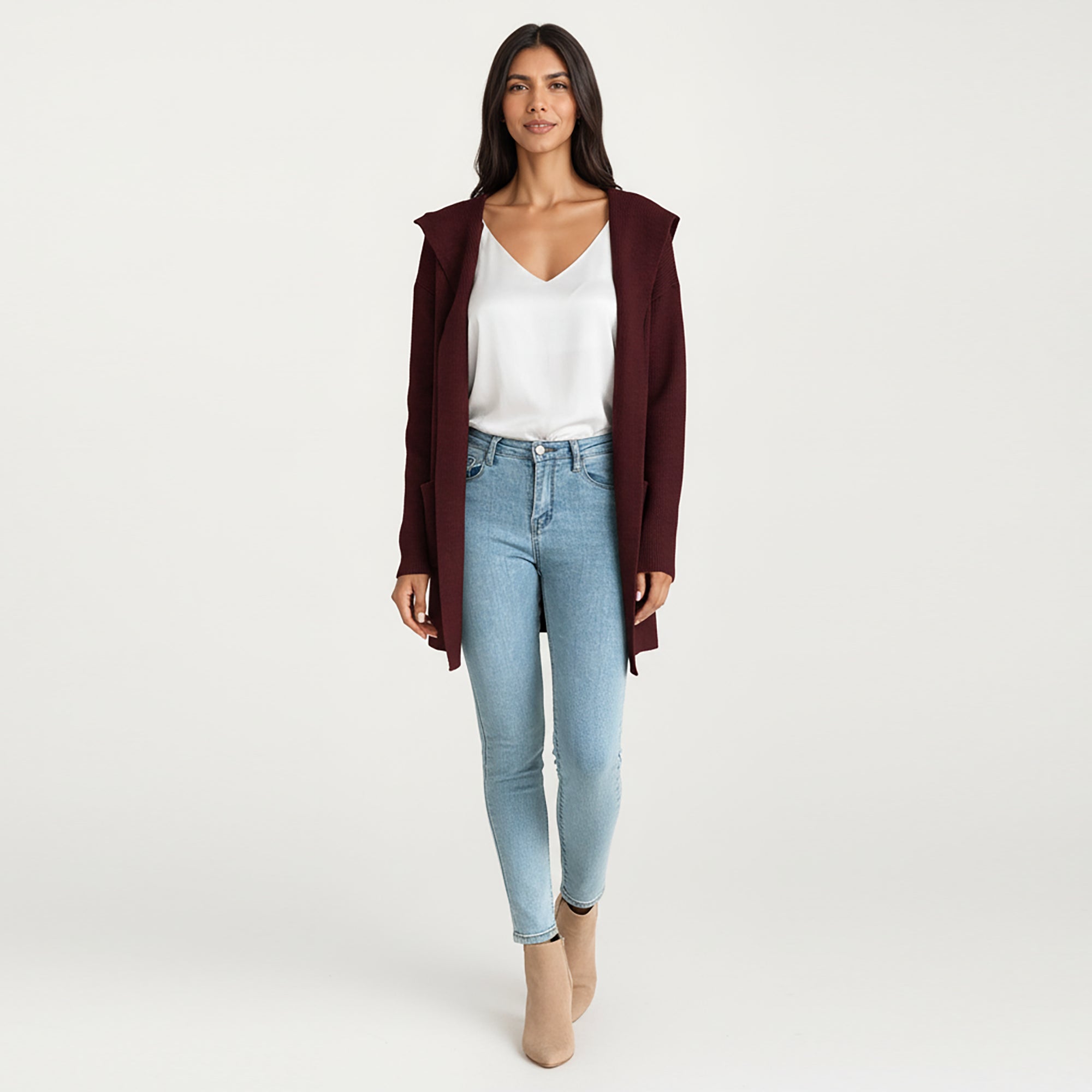 Anna-Kaci Women's Long Sleeve Knit Cardigan with Open Front Design, Relaxed Hood Detail and Soft Textured Fabric