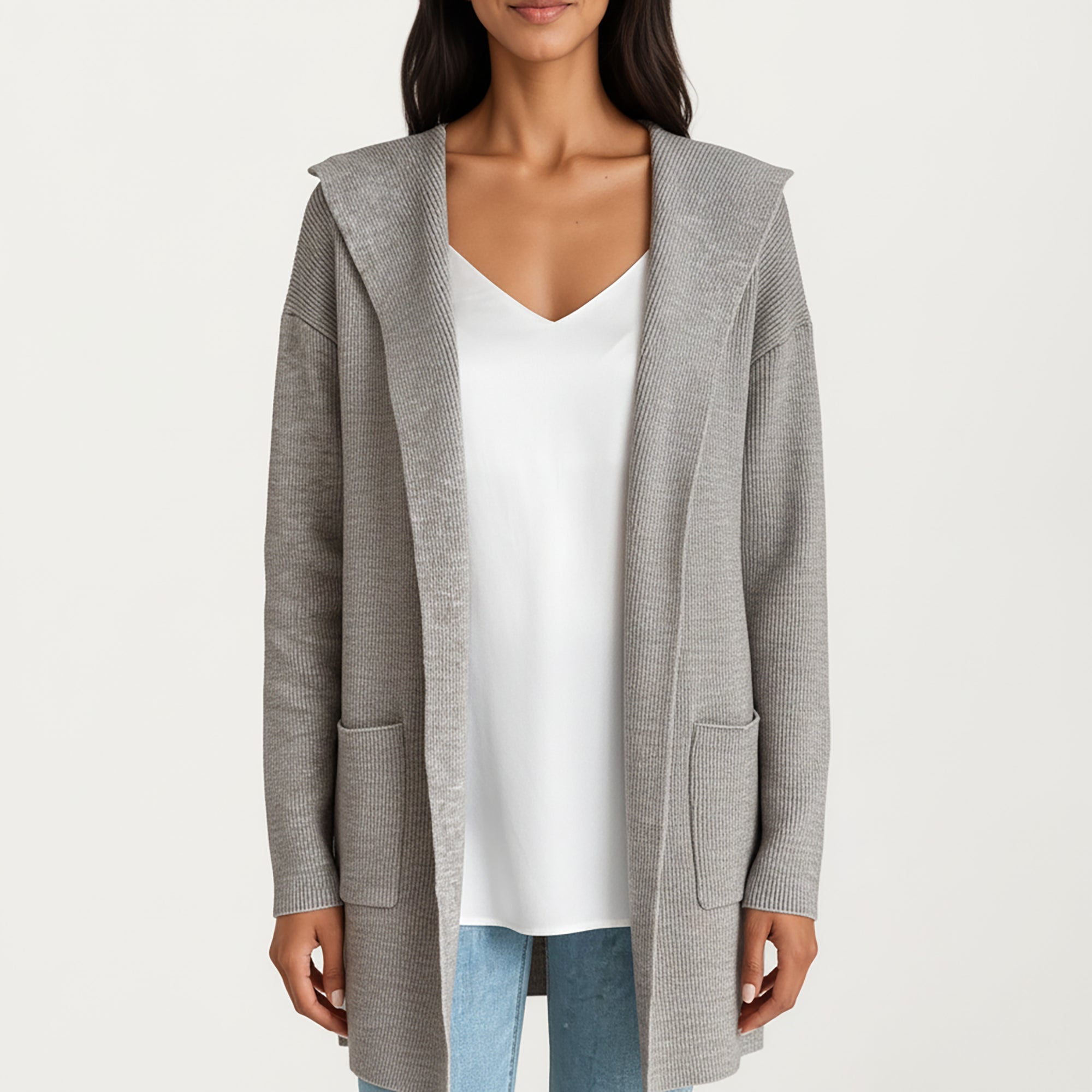 Anna-Kaci Women's Long Sleeve Knit Cardigan with Open Front Design, Relaxed Hood Detail and Soft Textured Fabric