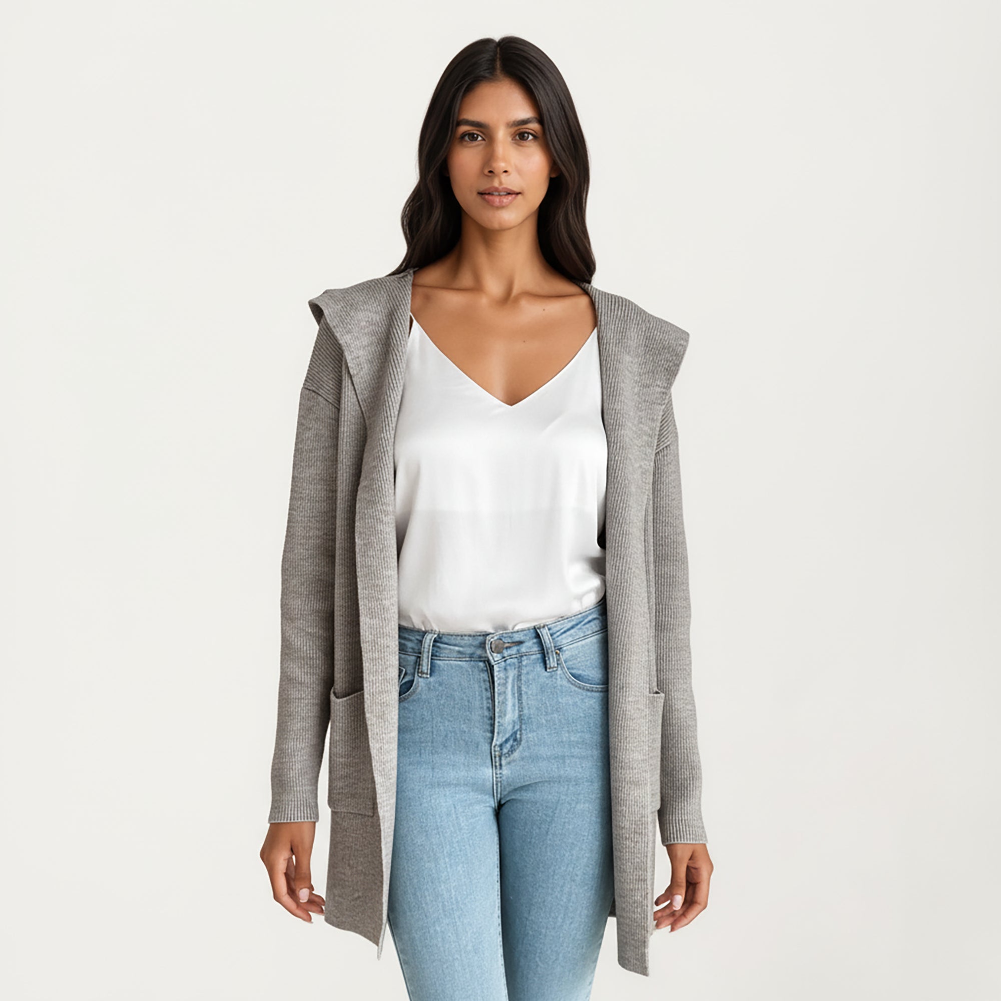 Anna-Kaci Women's Long Sleeve Knit Cardigan with Open Front Design, Relaxed Hood Detail and Soft Textured Fabric