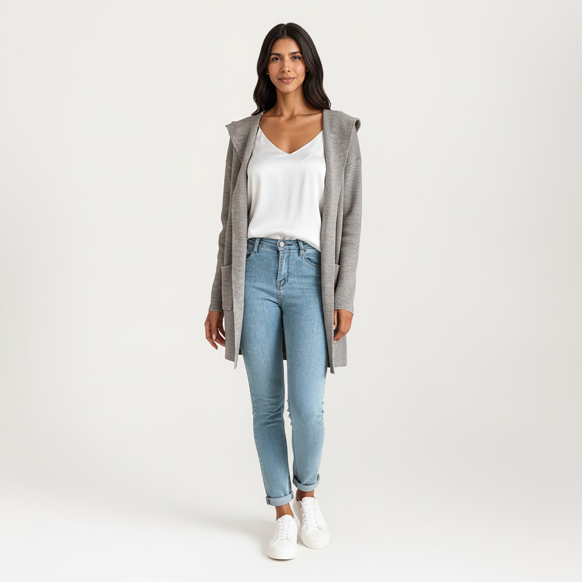 Anna-Kaci Women's Long Sleeve Knit Cardigan with Open Front Design, Relaxed Hood Detail and Soft Textured Fabric