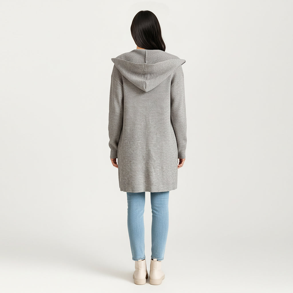 Anna-Kaci Women's Long Sleeve Knit Cardigan with Open Front Design, Relaxed Hood Detail and Soft Textured Fabric