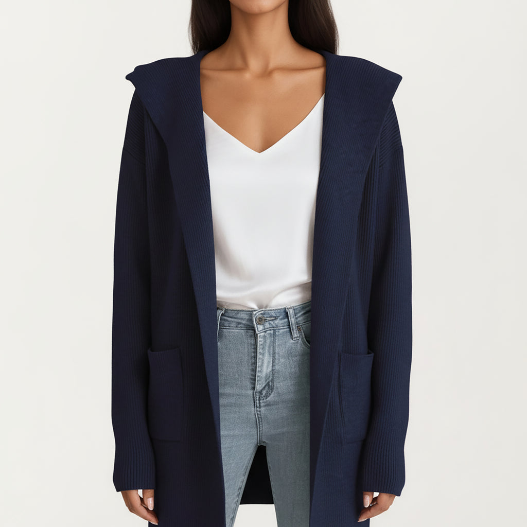 Anna-Kaci Women's Long Sleeve Knit Cardigan with Open Front Design, Relaxed Hood Detail and Soft Textured Fabric