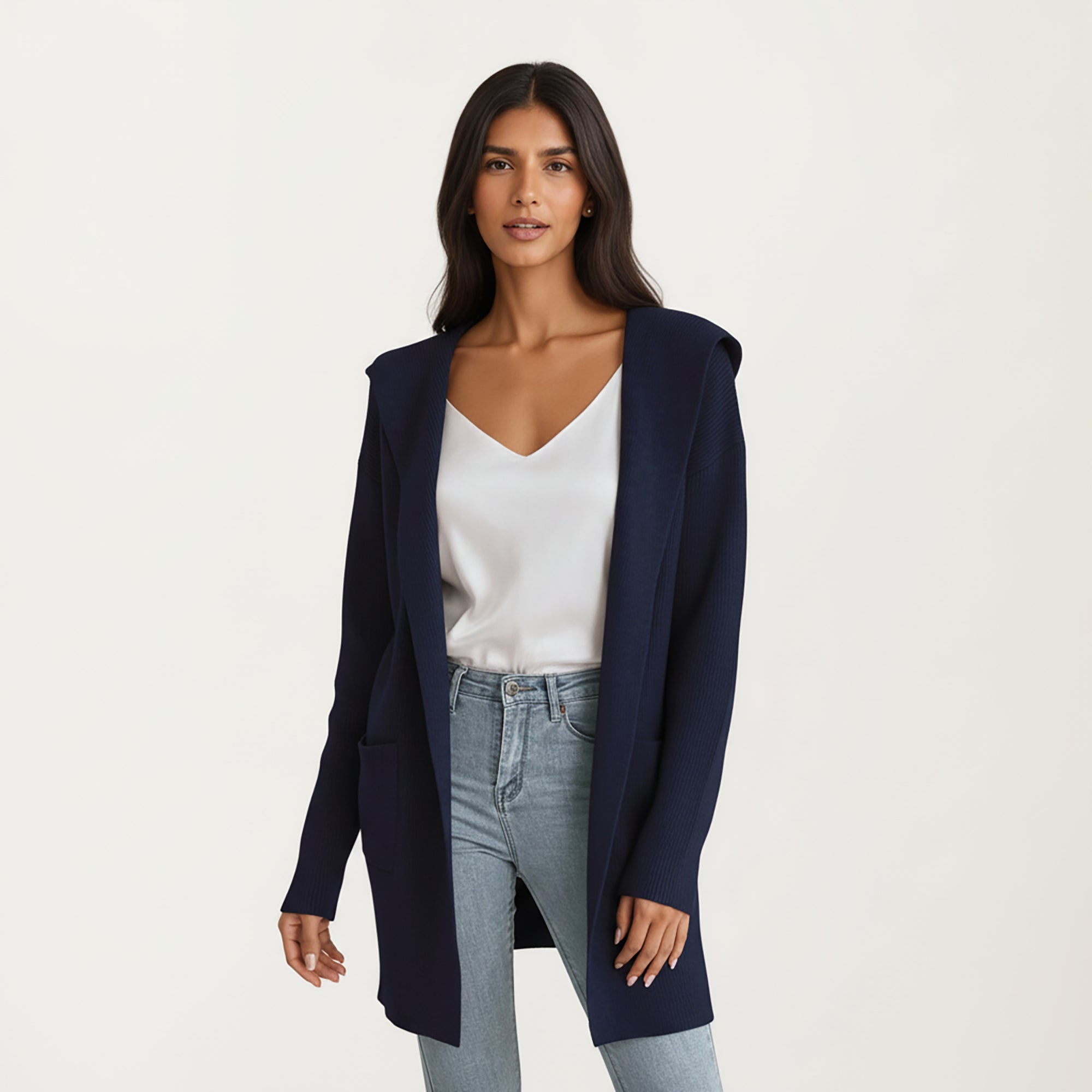 Anna-Kaci Women's Long Sleeve Knit Cardigan with Open Front Design, Relaxed Hood Detail and Soft Textured Fabric