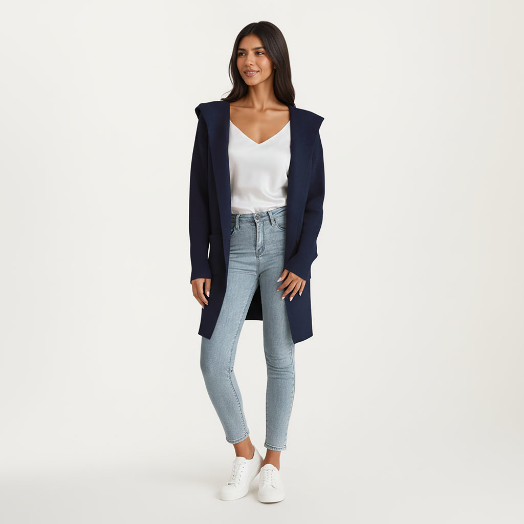 Anna-Kaci Women's Long Sleeve Knit Cardigan with Open Front Design, Relaxed Hood Detail and Soft Textured Fabric
