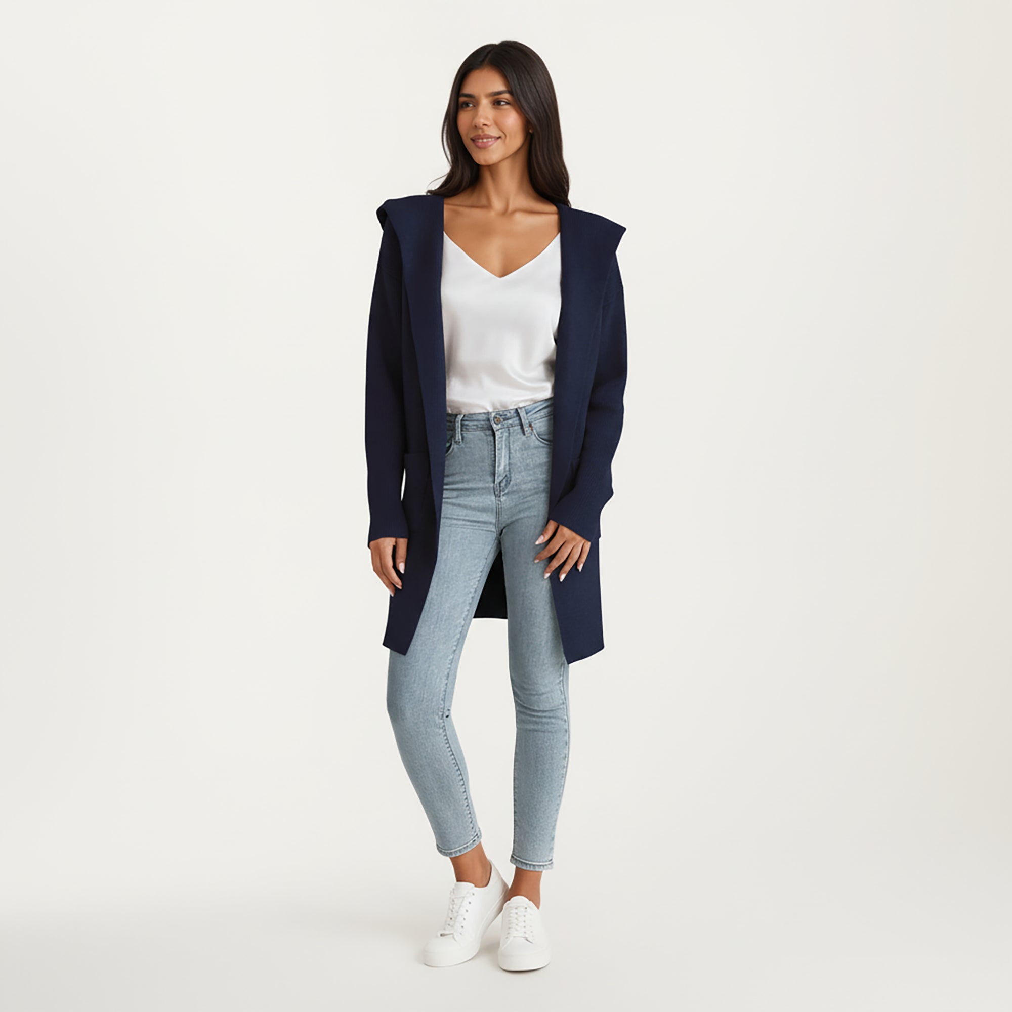 Anna-Kaci Women's Long Sleeve Knit Cardigan with Open Front Design, Relaxed Hood Detail and Soft Textured Fabric